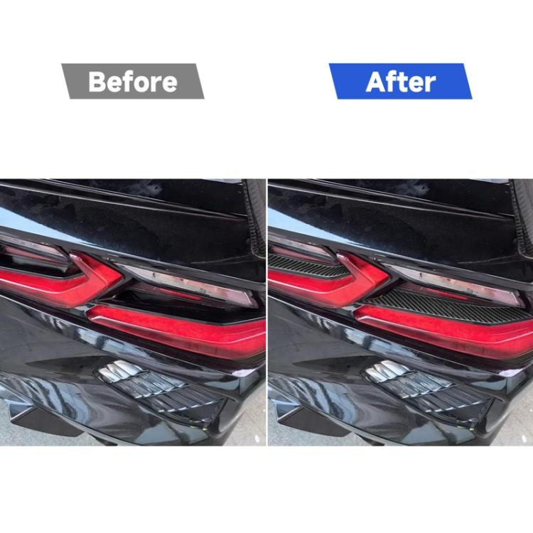 Taillight decorative strips, black carbon-fiber trim, before-and-after installed view