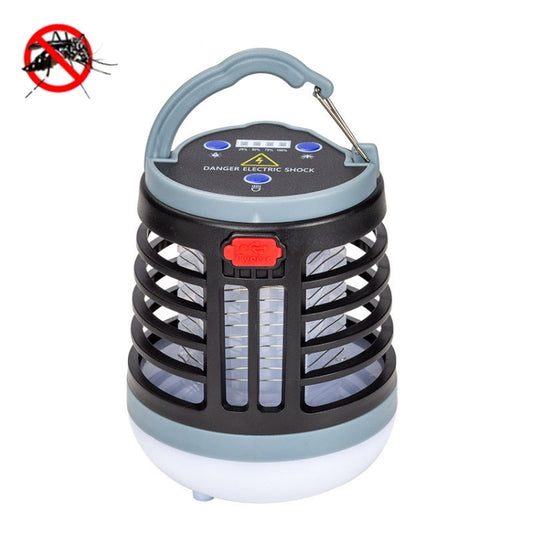 Black outdoor mosquito trap light with internal grid and hanging hook