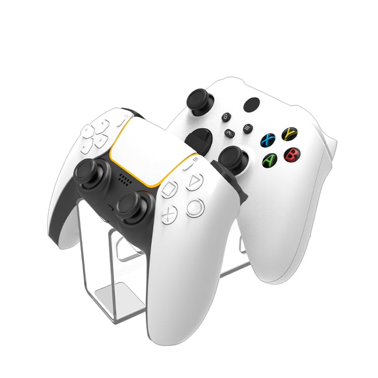 Transparent acrylic gamepad display stand with three open controller slots