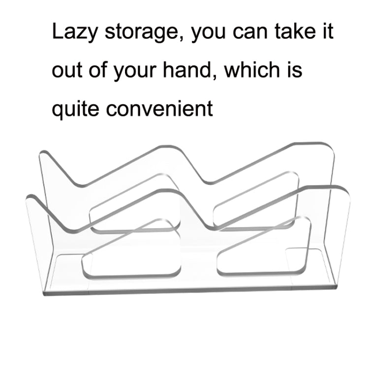 Clear acrylic controller storage stand with three staggered, open slots