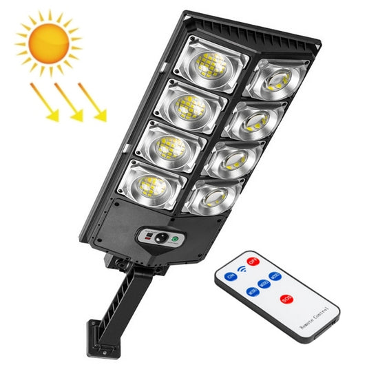 Dual-row solar LED road light with control panel and handheld remote, black housing