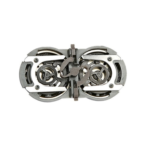 Shaving heads kit showing internal rotary blade mechanism and metal frames