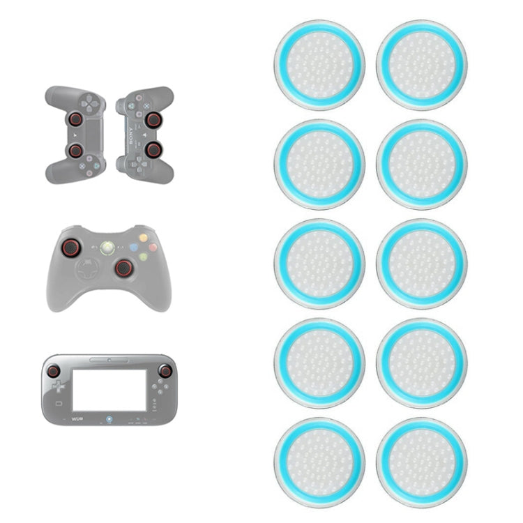 Silicone luminous button cap set, transparent blue ring with light inner disc (10 pcs)