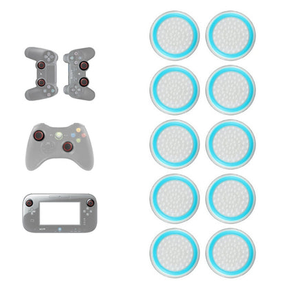 Silicone luminous button cap set, transparent blue ring with light inner disc (10 pcs)