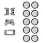 Silicone luminous button cap set, dark inner disc with silver outer ring (10 pcs)