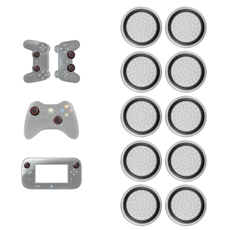 Silicone luminous button cap set, dark inner disc with silver outer ring (10 pcs)