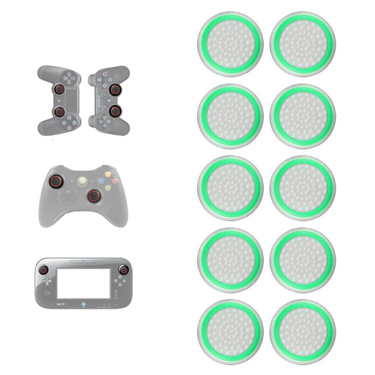 Silicone luminous button cap set, transparent green ring with light inner disc (10 pcs)