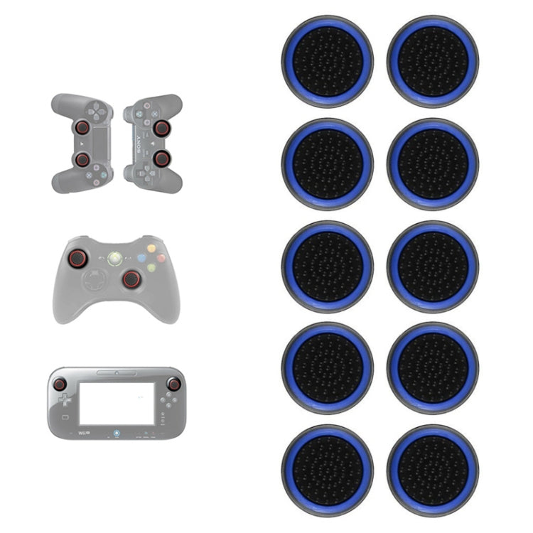 Silicone luminous button cap set, dark inner disc with blue outer ring (10 pcs)