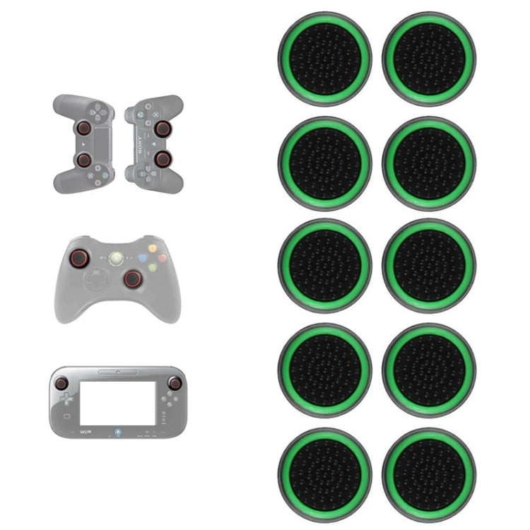 Silicone luminous button cap set, dark inner disc with green outer ring (10 pcs)
