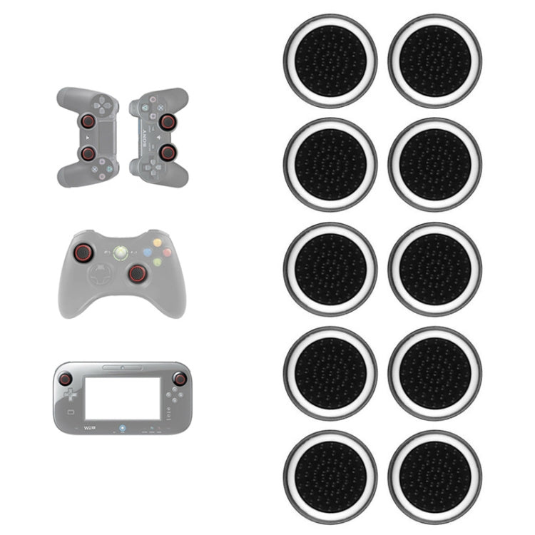 Silicone luminous button cap set, dark inner disc with silver outer ring (10 pcs)
