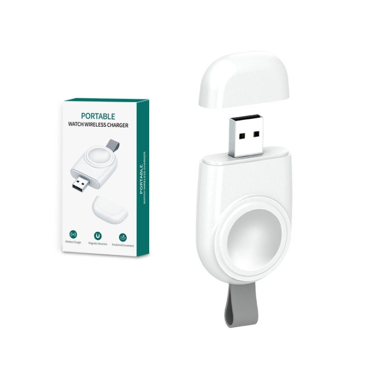 White wireless magnetic watch charger with exposed USB prong