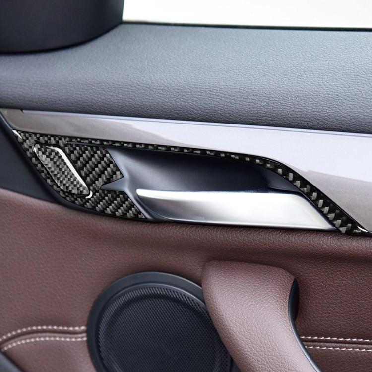 Installed carbon fiber-pattern door handle frame sticker with access cutout