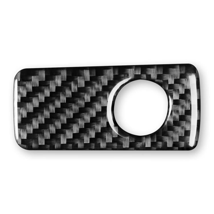 Glove box handle sticker, carbon-fiber pattern with round cutout and silver ring