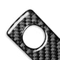 Carbon-fiber glove box handle sticker with round cutout and silver border