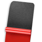 Glove box handle sticker with dark gray backing and red protective strip