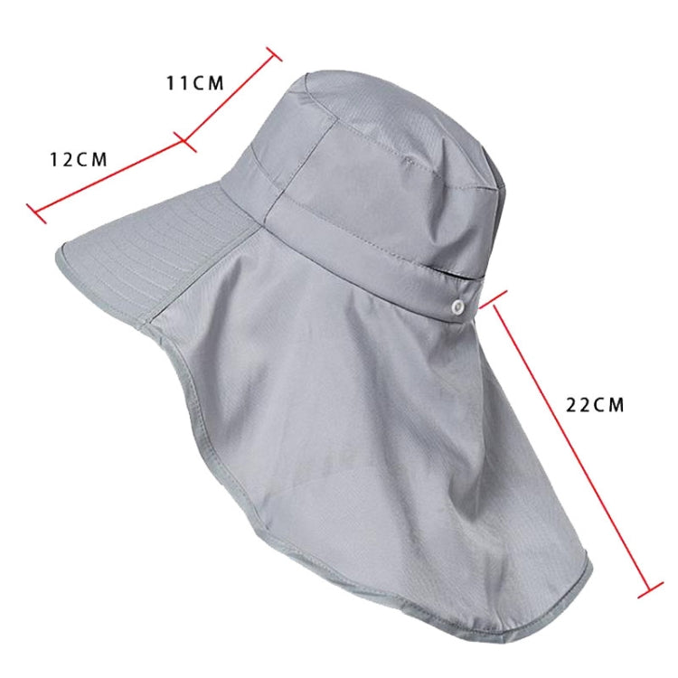 Gray large-brim bucket hat shown with size measurements and curved brim.