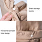 Tan bucket hat detail: horizontal ponytail hole and shawl storage buckle.