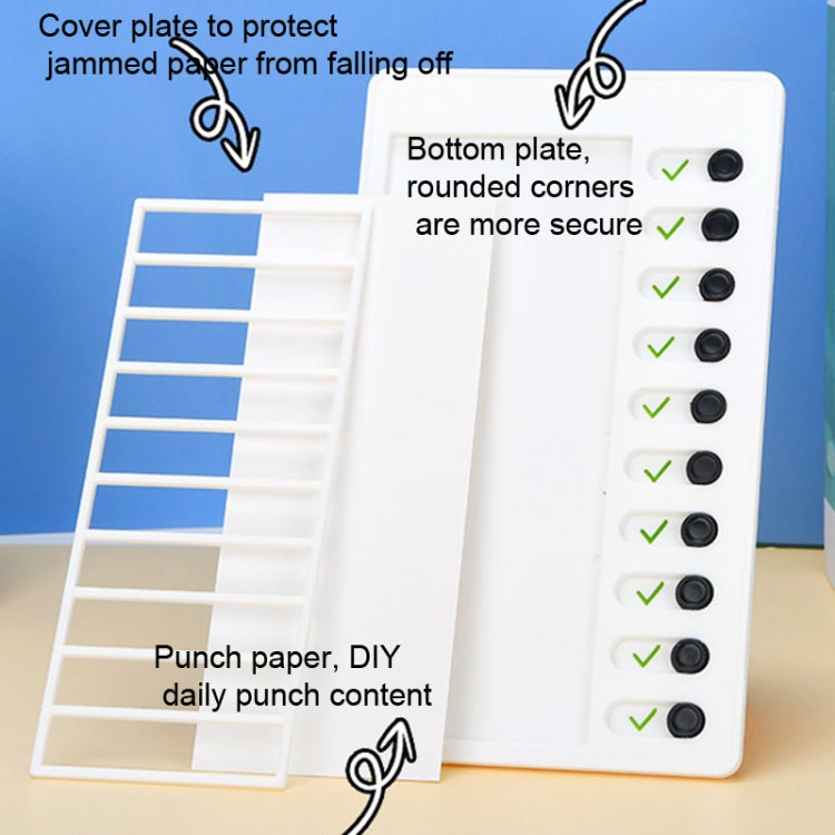 White wall checklist memo board with open card holder and rounded bottom plate