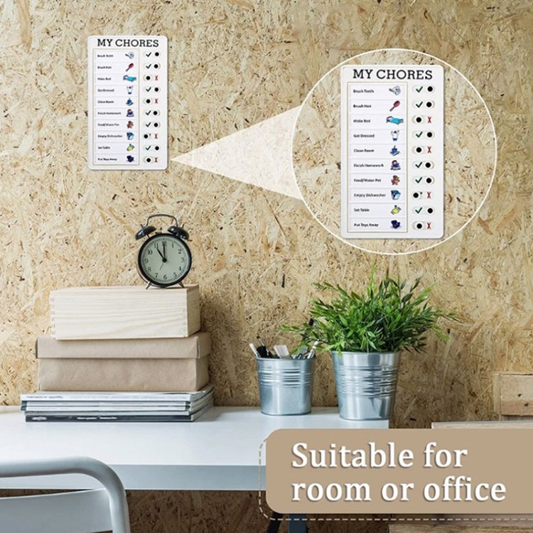 White wall checklist memo board with “MY CHORES” header and checkmark indicators