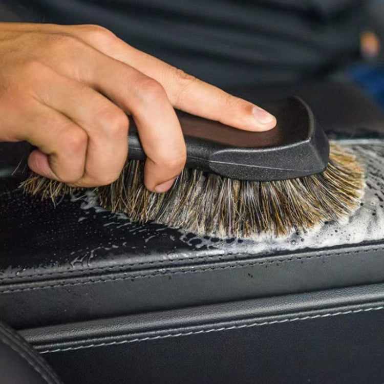 Black car detailing brush with brown horsehair bristles for dusting and polishing