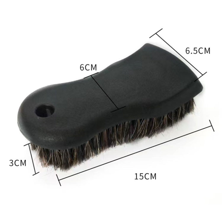 Black horsehair brush with 15cm length, 6.5cm width, and a grip hole