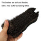 Close-up of black brush head with soft, flexible brown bristles for detailing