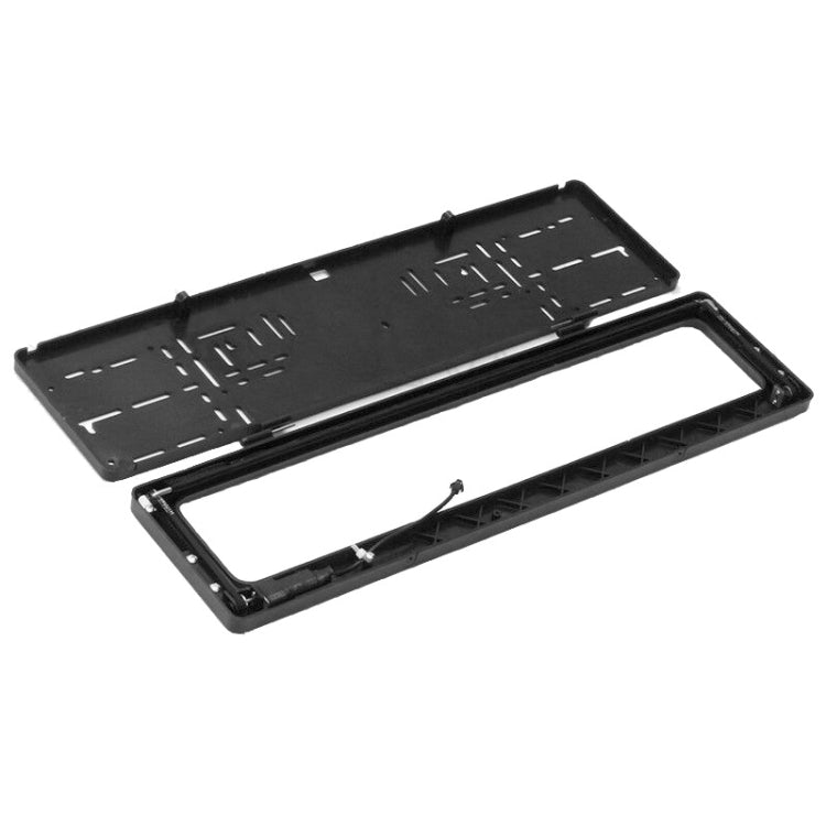 Black front and rear license plate roller shutter frames, open housing view