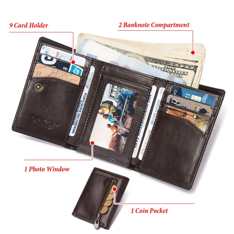Brown leather multi-card wallet with photo window and coin pocket compartments