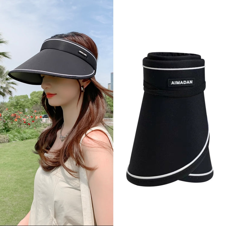 Black rollable sun visor hat with UV protection, adjustable strap, wide brim