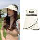 Beige rollable sun visor hat with UV protection, adjustable back strap, wide brim