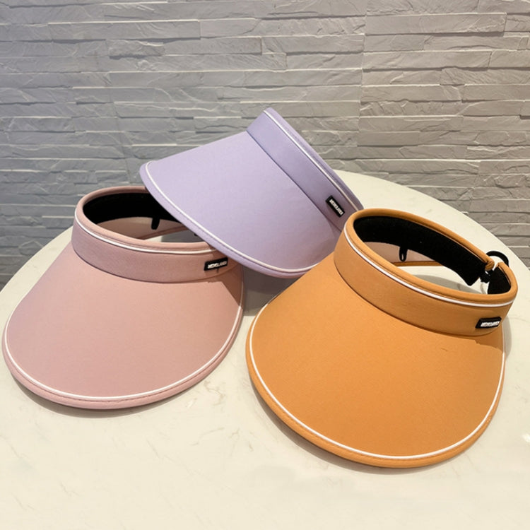 Pink and orange rollable sun visor hats with UV protection, adjustable straps