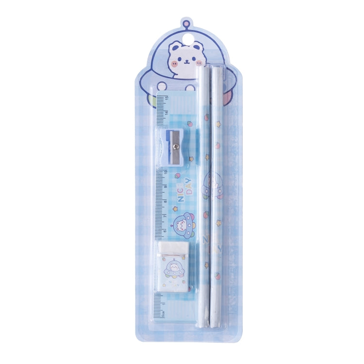 Blue kids pencil stationery set in a clear pouch with ruler and pencils