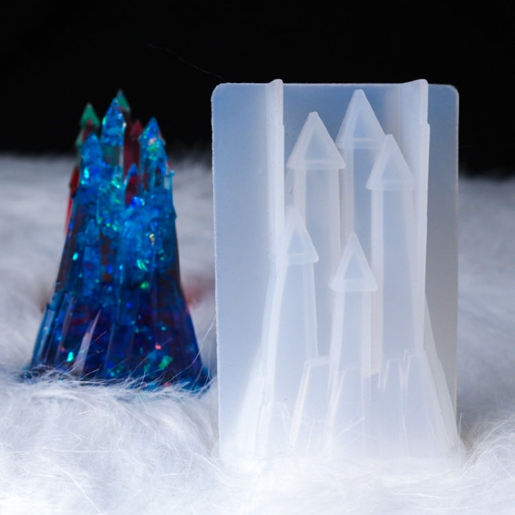White silicone castle 3D mold with tall tower shapes and window cutouts