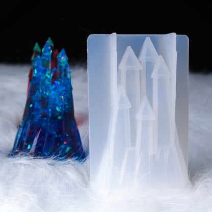 White silicone castle 3D mold with tall tower shapes and window cutouts