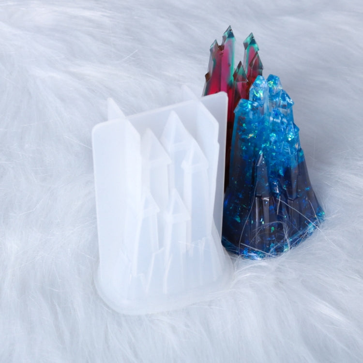 White silicone 3D castle mold with tower forms and stepped base