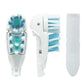 Electric toothbrush replacement head with teal-blue soft bristles and white connector