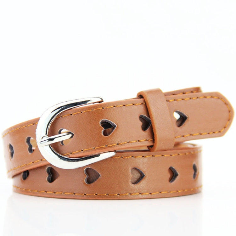 Camel women’s belt with heart cutouts and silver buckle