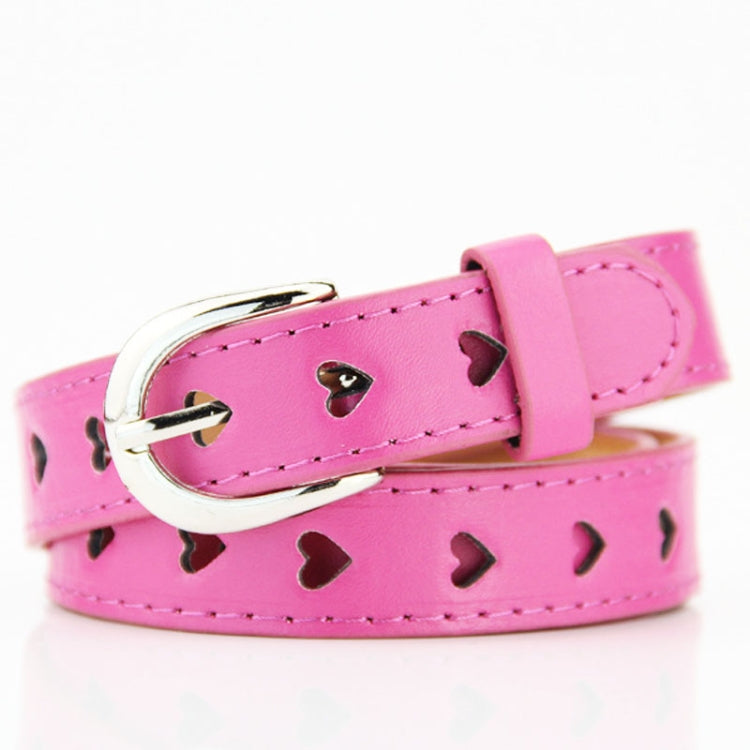 Rose pink women’s belt with heart cutouts and silver buckle