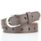 Gray-brown women’s belt with heart cutouts and silver buckle