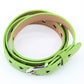 Green heart cutout women’s belt with silver buckle and D-ring, stitched edges