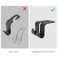 Black car seat phone holder hooks with grip arms, shown with movement arrows