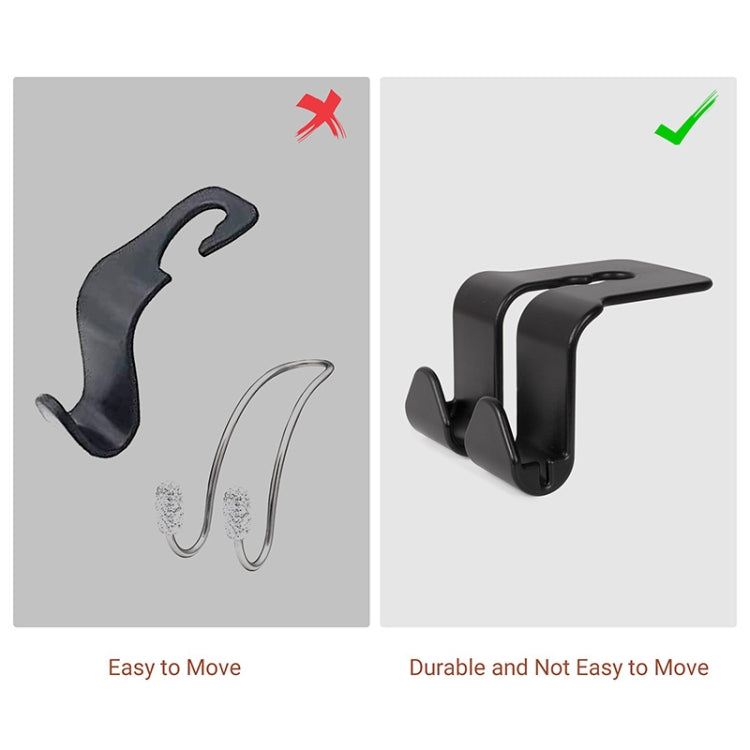 Black car seat phone holder hooks with grip arms, shown with movement arrows