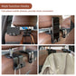Car seat phone holder with black multi-hook clamps shown on brown leather seat
