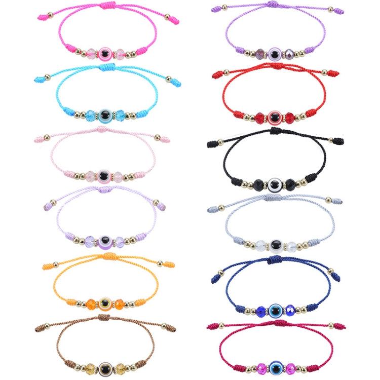 Set of adjustable braided evil-eye bracelets with bead and crystal accents in multiple colors