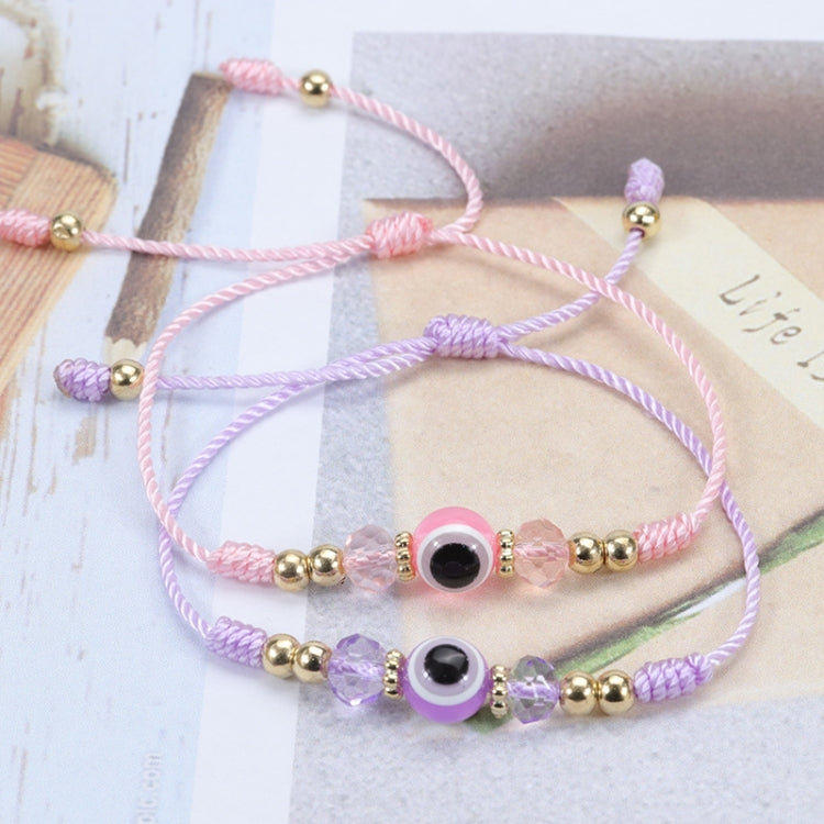 Pastel braided adjustable bracelets with evil-eye charms and gold-tone bead accents