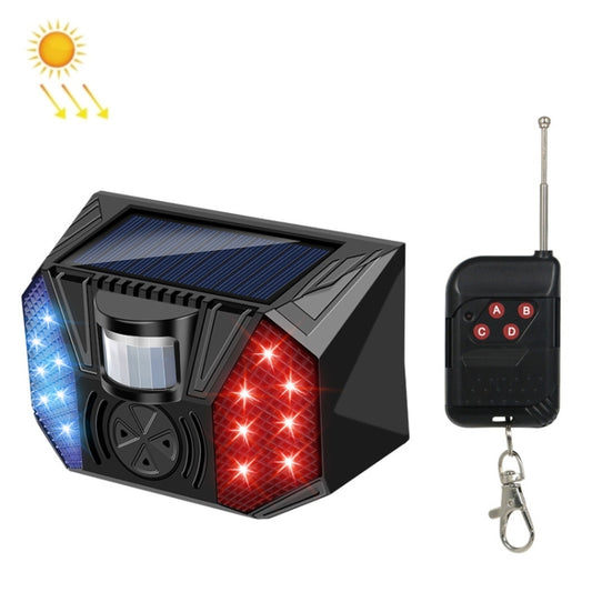 Solar outdoor alarm light with PIR motion sensor and hanging key fob remote, black