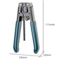 Fiber optic splicing tool dimensions: 115mm long, 58mm wide, blue-and-black handles