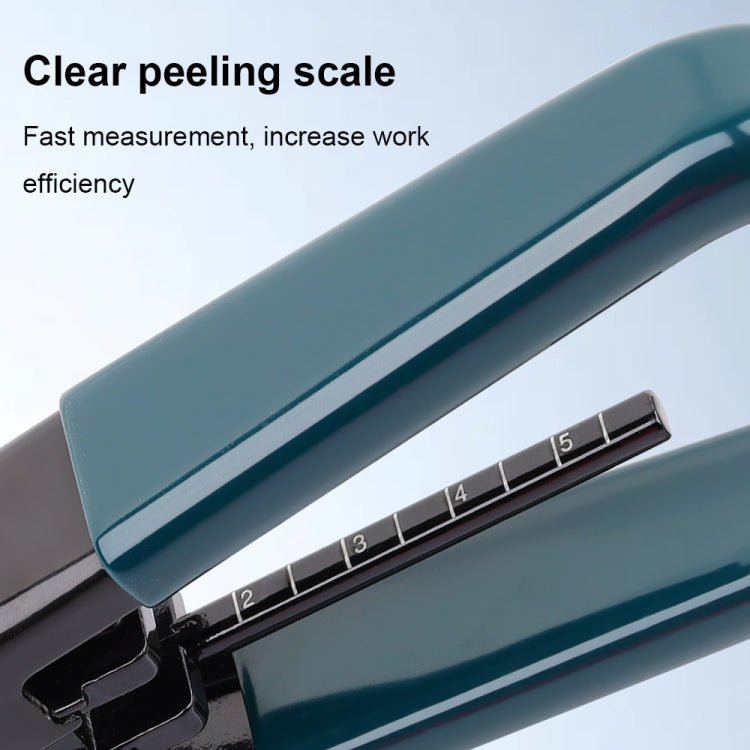 Fiber optic splicing tool peeling-scale window with numbered gauge strip