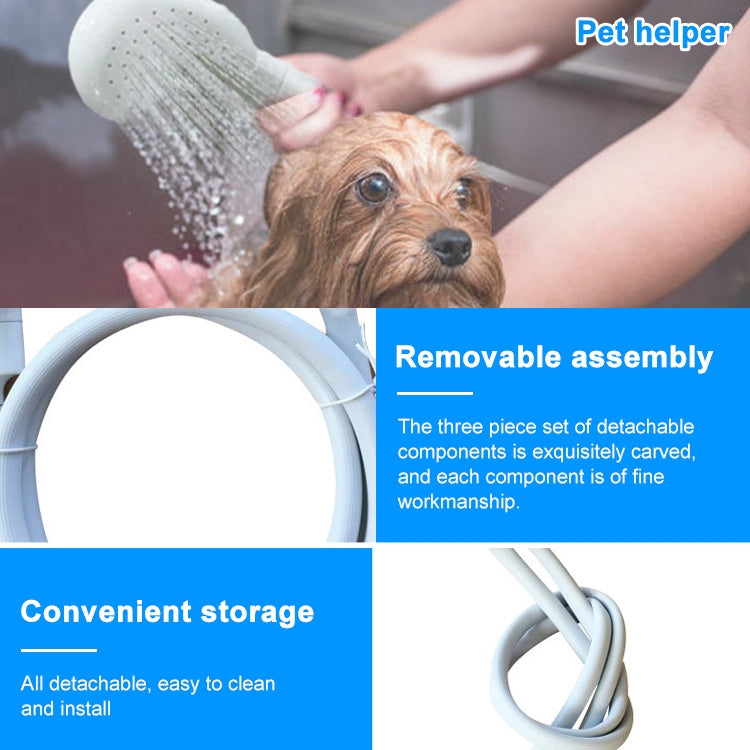 White round handheld shower head with spray face and attached curved hose