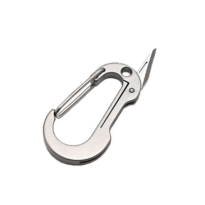 Small silver keychain mini folding knife with carabiner-style clip